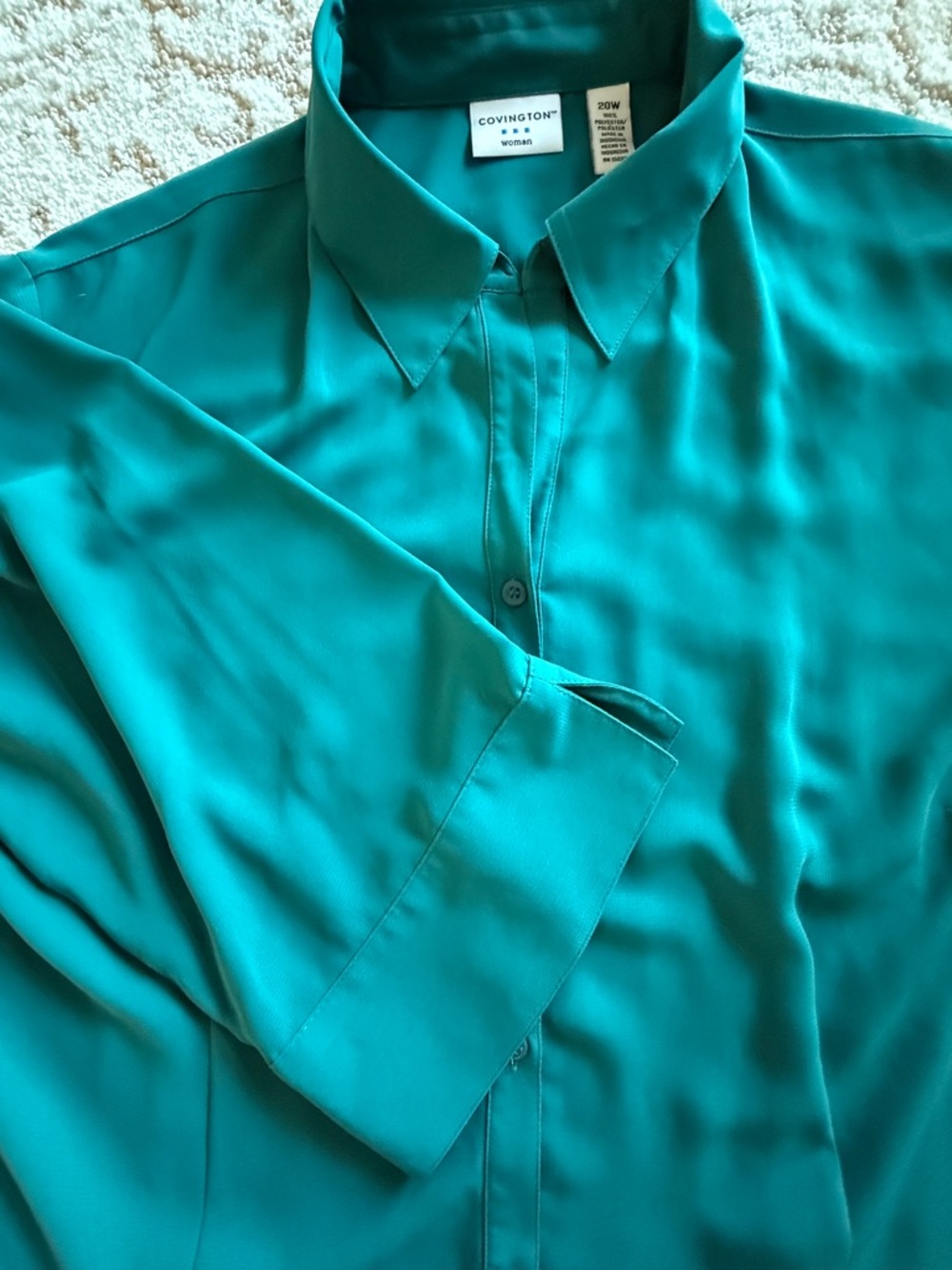 Covington NWT Women’s 20W 3/4 Notched Sleeve Teal Button-Front Blouse - Picture 10 of 12
